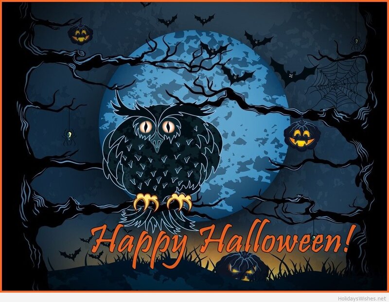 Owl on a Branch — Blue, Spooky