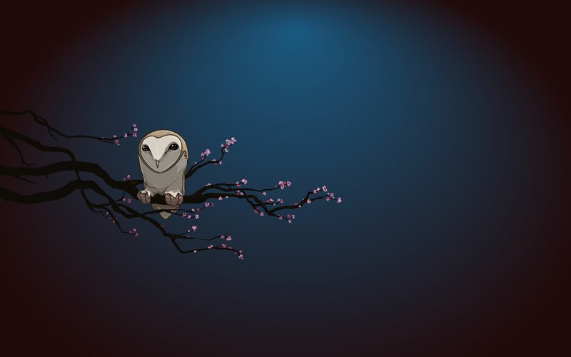 Owl on Flowering Branch — Blue