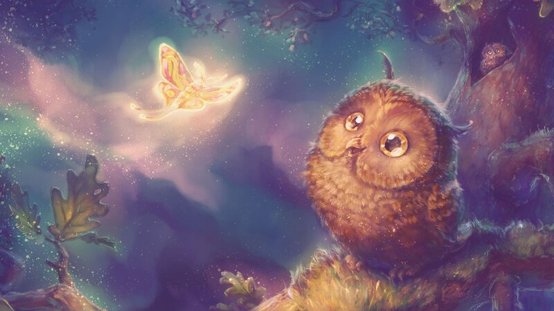 Owl on Tree Branch — Brown, Magical