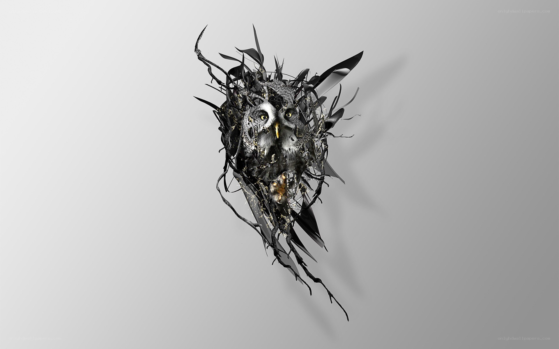 Owl sculpture in a nest