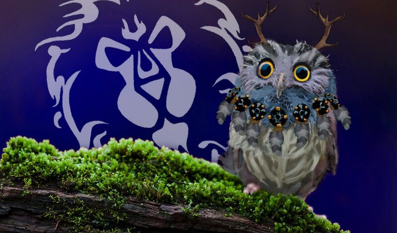 owl with antlers and beads