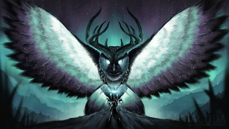 Owl with Antlers and Wings