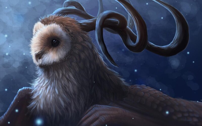 Owl with Antlers — Blue