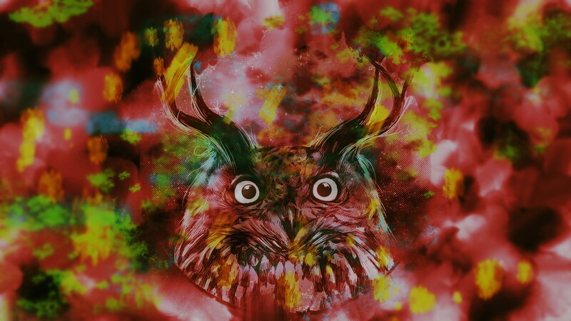 Owl with Antlers — Red