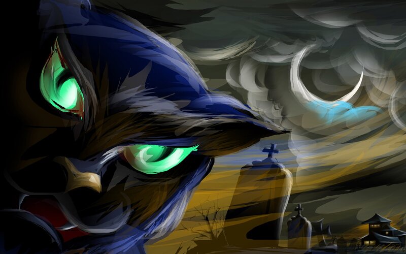 Owl with Glowing Eyes — Blue, Dark