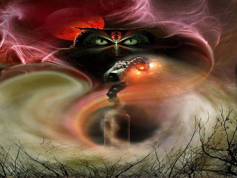 Owl with Glowing Eyes — Red