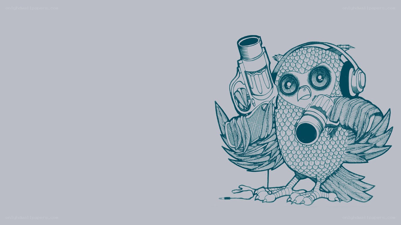 owl with headphones and camera