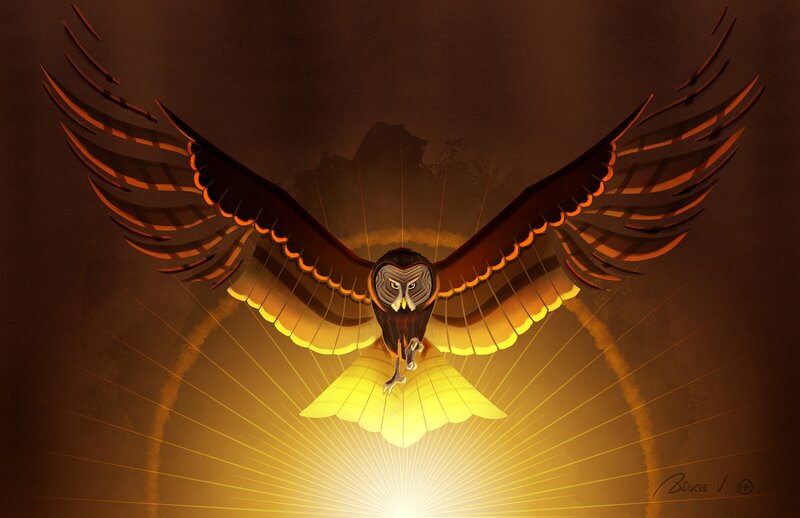 Owl with Outstretched Wings — Brown