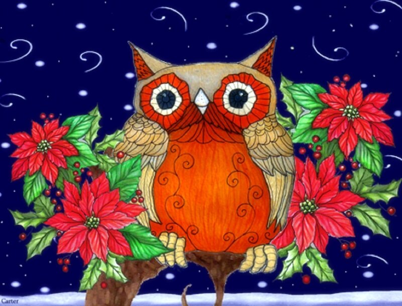 Owl with Poinsettias