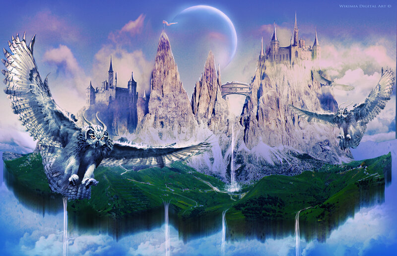 Owls Flying over Castle