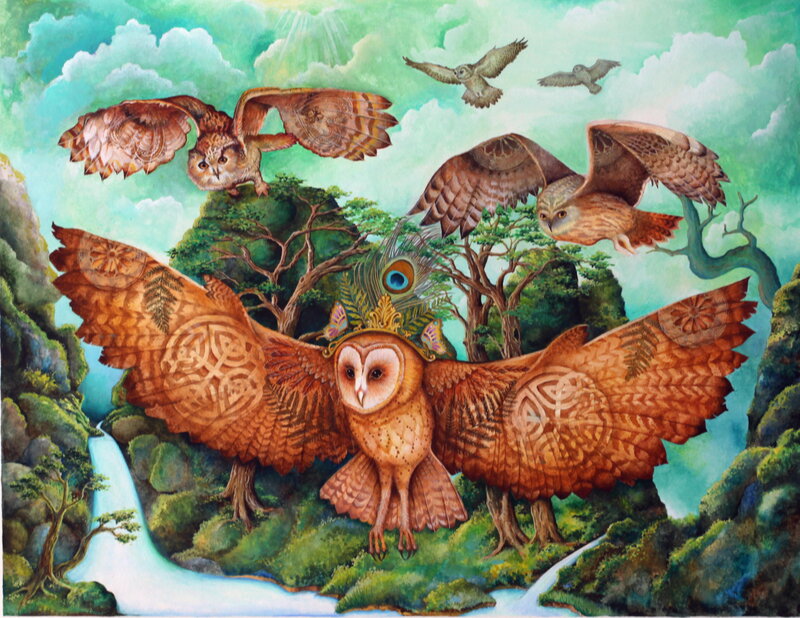 Owls in a Forest — Green