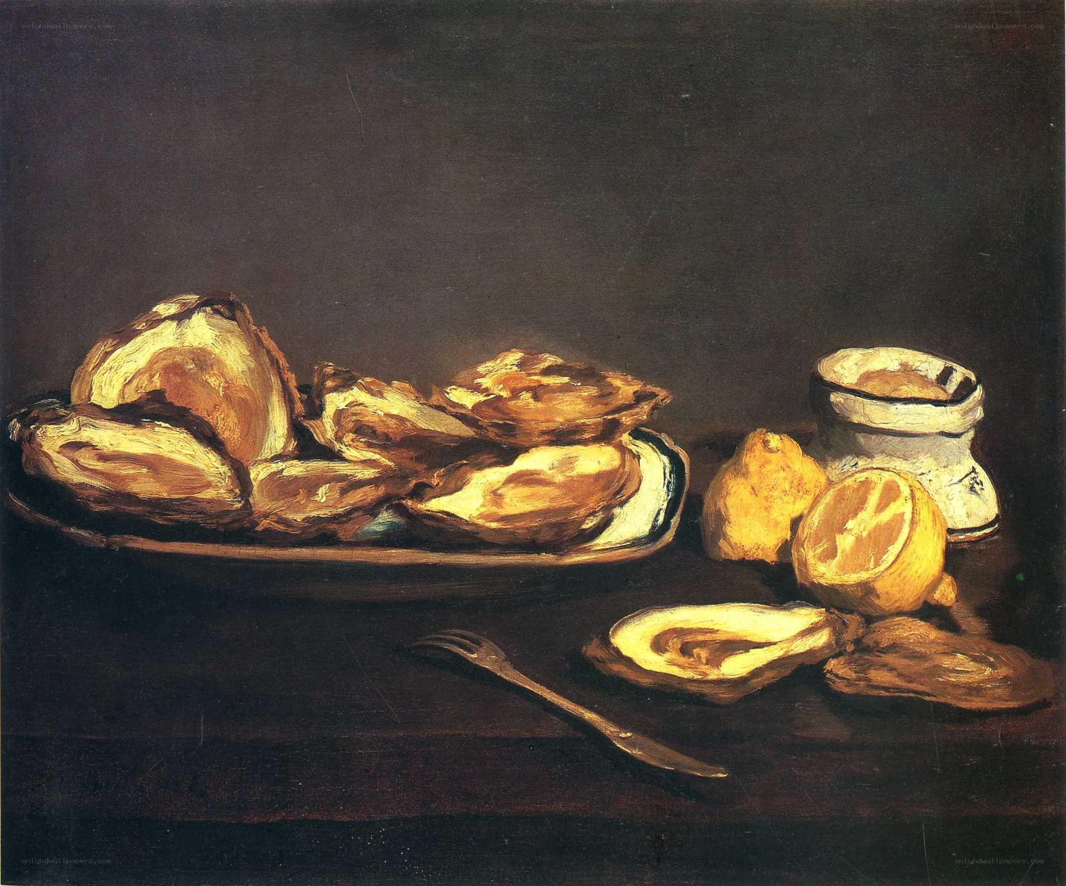 Oysters and lemons on a table