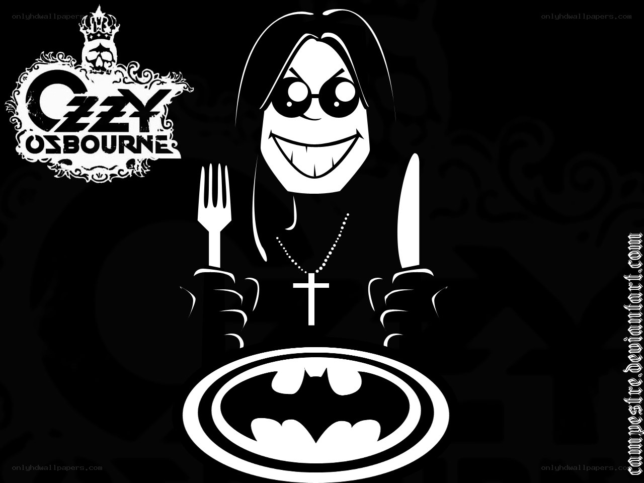 Ozzy Osbourne cartoon with Batman logo