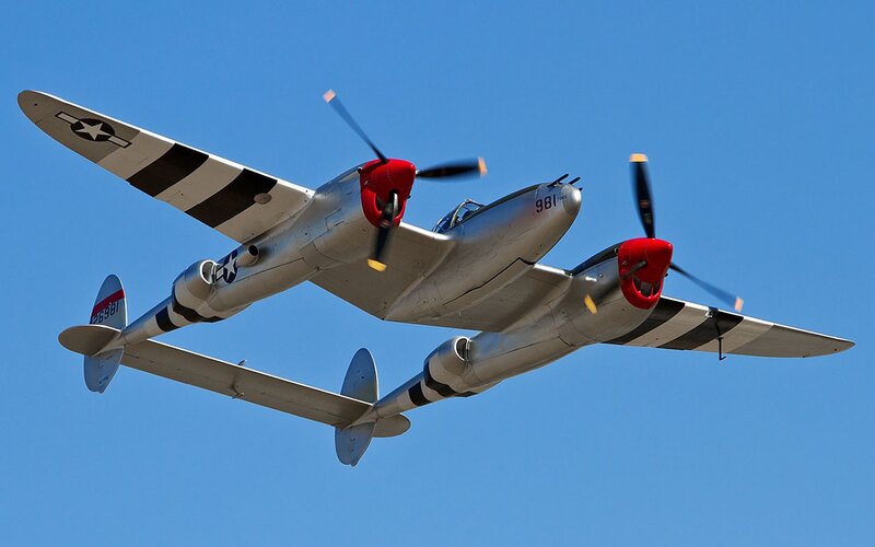 P-38 Lightning Aircraft — Blue, Dynamic, Afternoon, Photograph