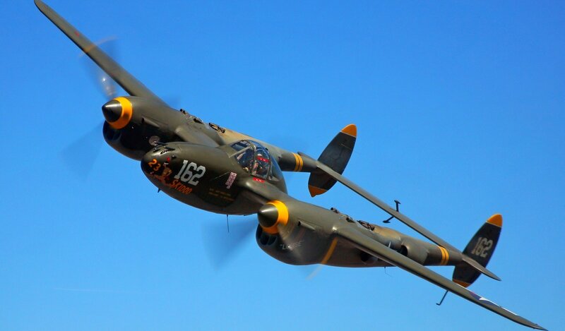 P-38 Lightning Aircraft — Blue, Dynamic, Afternoon
