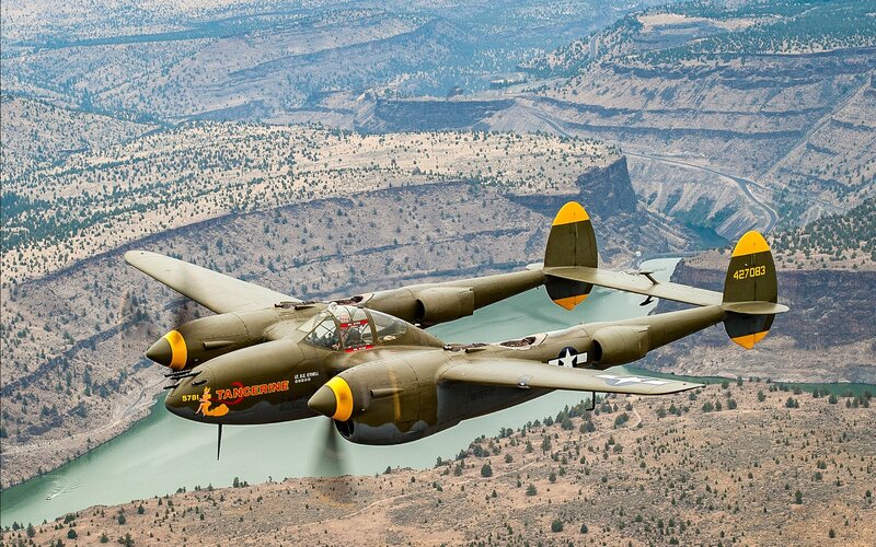 P-38 Lightning Aircraft — Green, Dramatic, Afternoon, Photograph