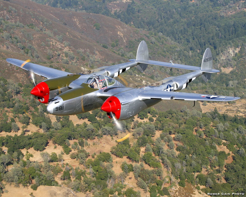 P-38 Lightning Aircraft — Silver, Dynamic, Afternoon, Photograph