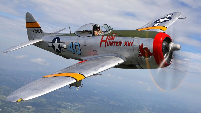 P-47 Thunderbolt Aircraft — Silver, Dynamic, Afternoon, Photograph, Pilot