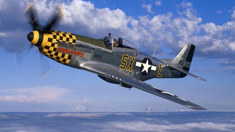 P-51 Mustang Airplane — Blue, Dramatic, Afternoon, Photograph, Propeller