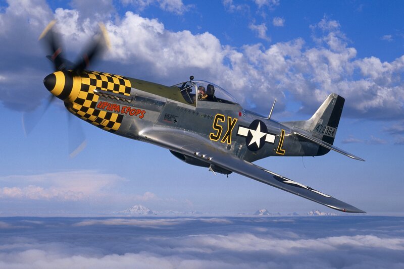 P-51 Mustang Airplane — Blue, Dramatic, Afternoon, Photograph