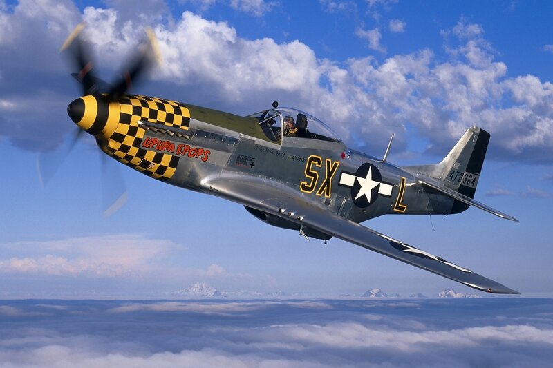 P-51 Mustang Airplane — Blue, Dramatic, Afternoon