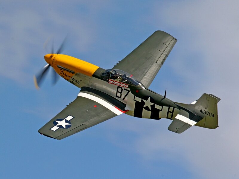 P-51 Mustang Airplane — Blue, Dynamic, Afternoon, Photograph, Propeller, Cockpit
