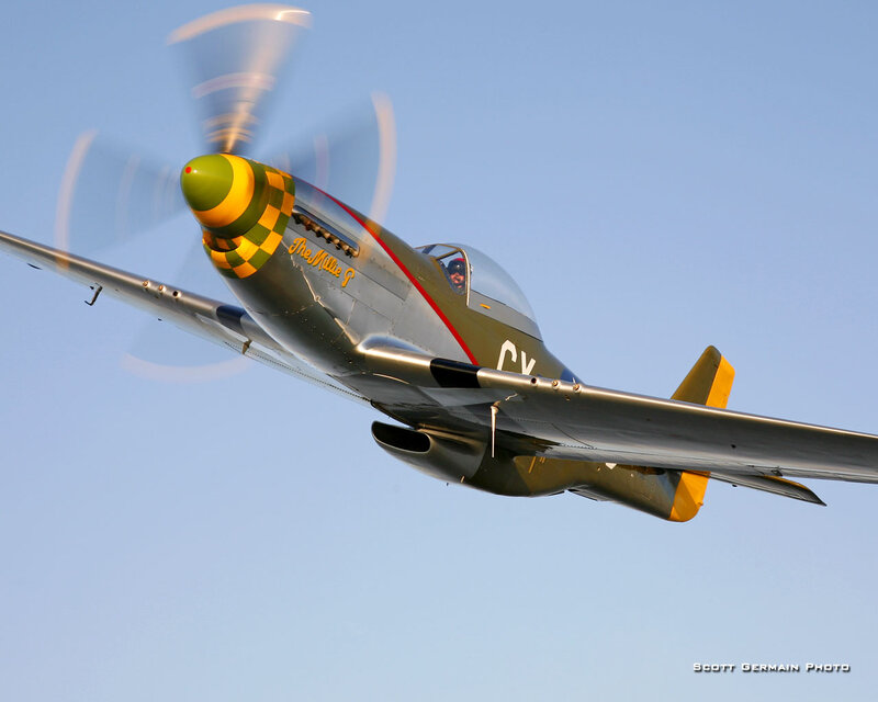 P-51 Mustang Airplane — Blue, Dynamic, Afternoon, Photograph, Propeller, Pilot, Sky
