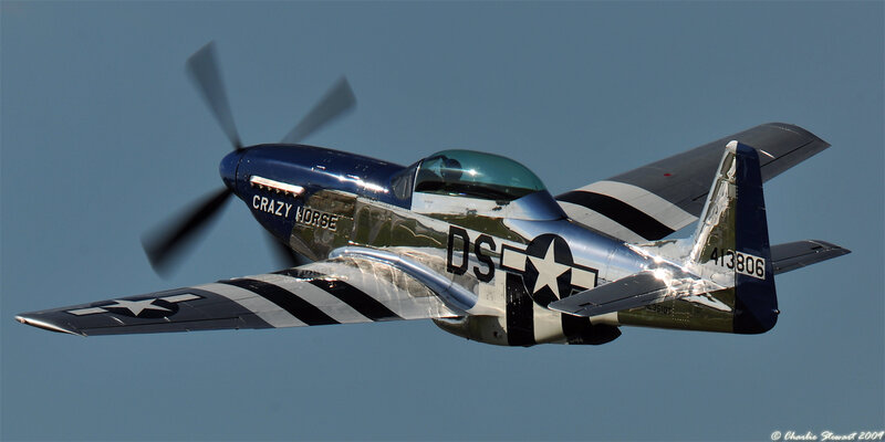 P-51 Mustang Airplane — Blue, Dynamic, Afternoon, Photograph, Propeller, Star Insignia