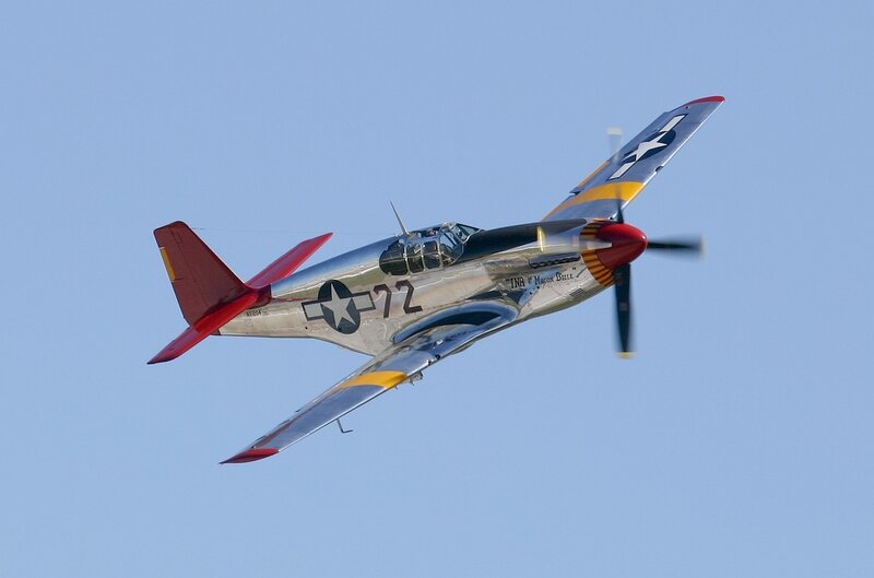 P-51 Mustang Airplane — Blue, Dynamic, Afternoon, Photograph, Propeller, Wings