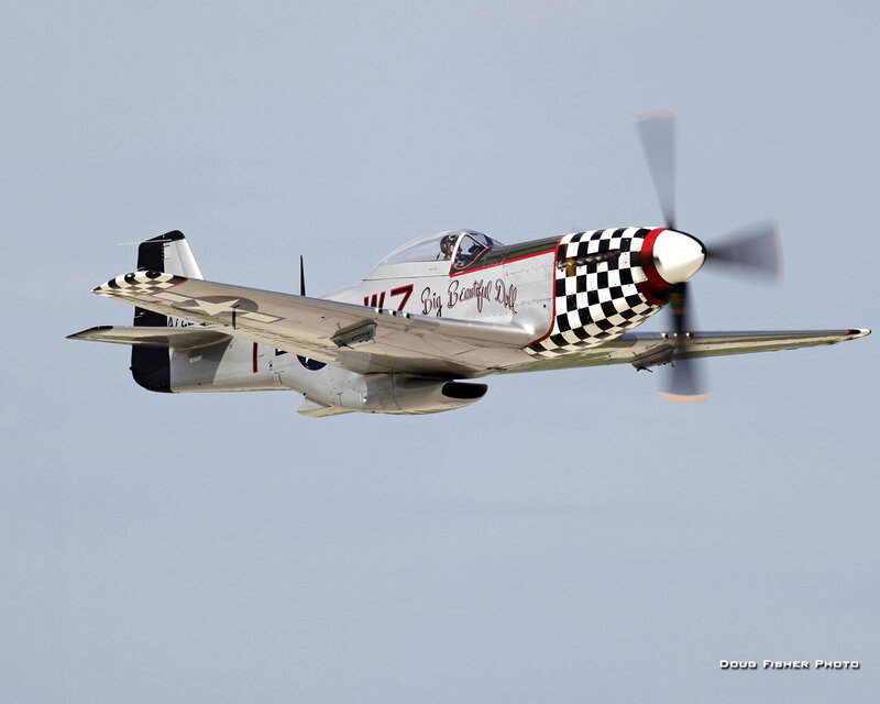 P-51 Mustang Airplane — Gray, Dynamic, Afternoon, Photograph, Propeller, Checkered Pattern