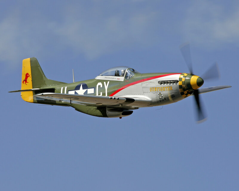 P-51 Mustang Airplane — Green, Dynamic, Afternoon, Photograph, Propeller