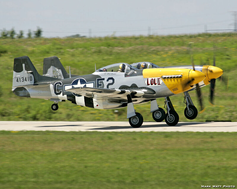 P-51 Mustang Airplane — Green, Dynamic, Afternoon, Photograph, Runway