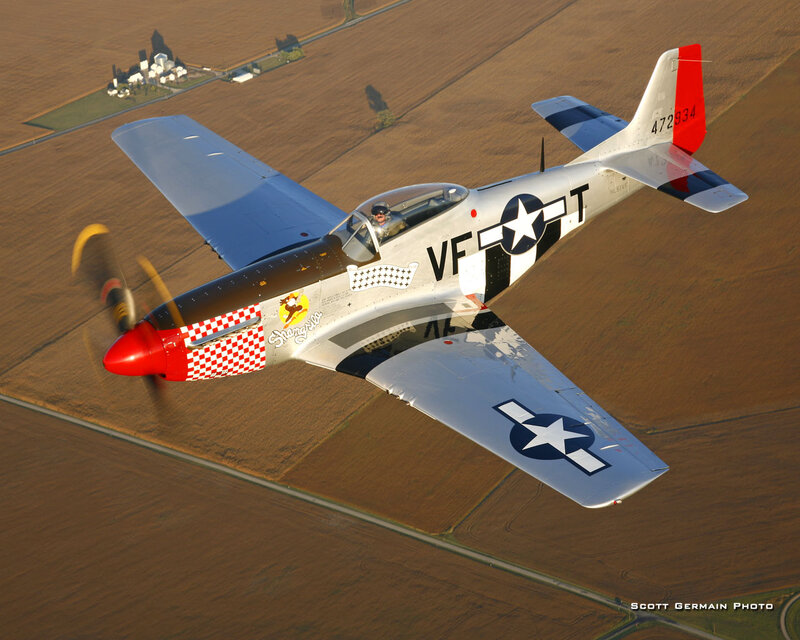 P-51 Mustang Airplane — Silver, Dynamic, Afternoon, Photograph, Farmland