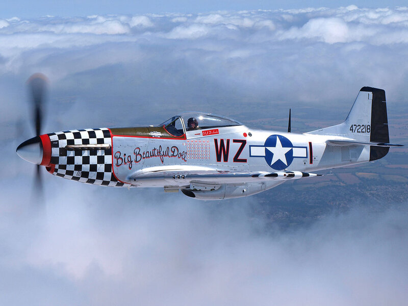 P-51 Mustang Airplane — Silver, Dynamic, Afternoon, Photograph, Propeller, Clouds