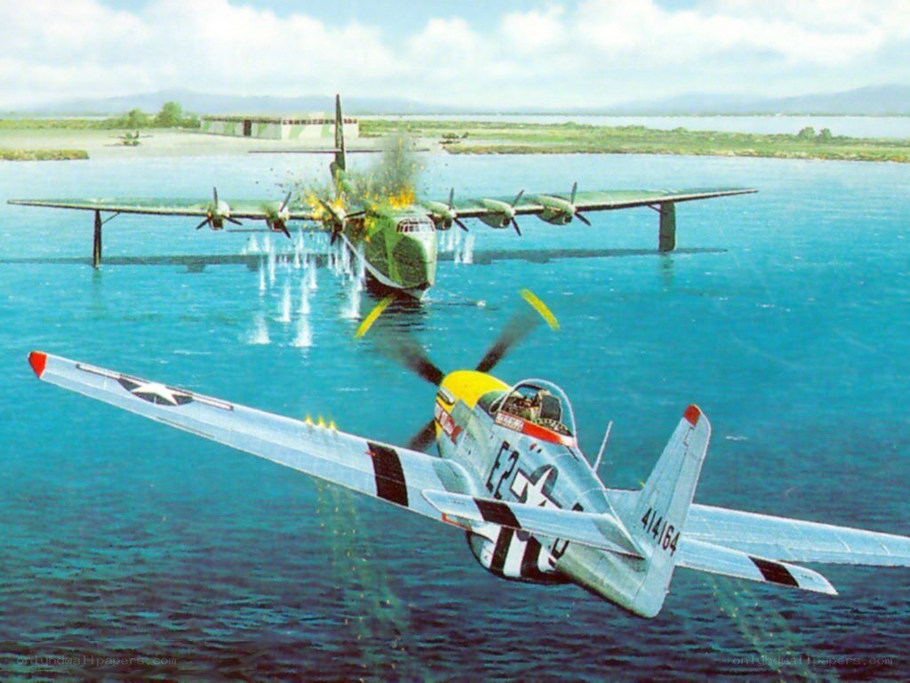 P-51 Mustang attacks flying boat
