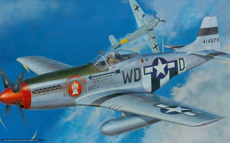 P-51 Mustang Fighter — Blue, Dramatic, Illustration