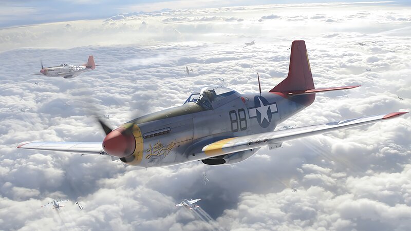 P-51 Mustang Fighter — Gray, Dramatic, Afternoon
