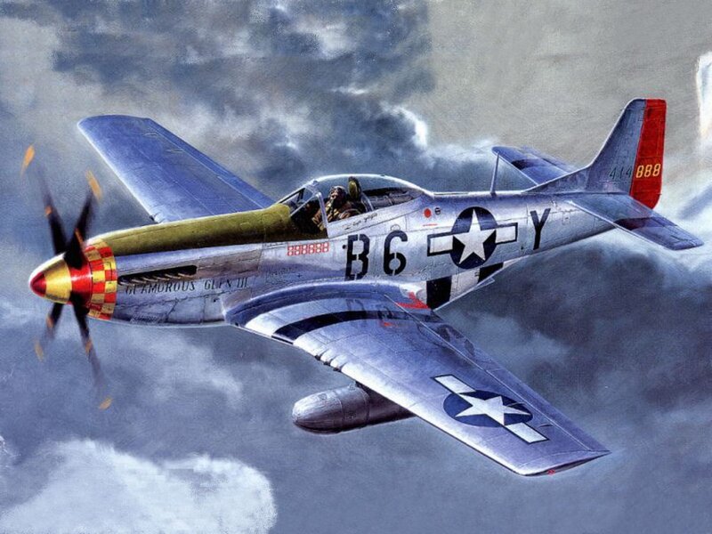 P-51 Mustang Fighter — Gray, Dramatic, Illustration