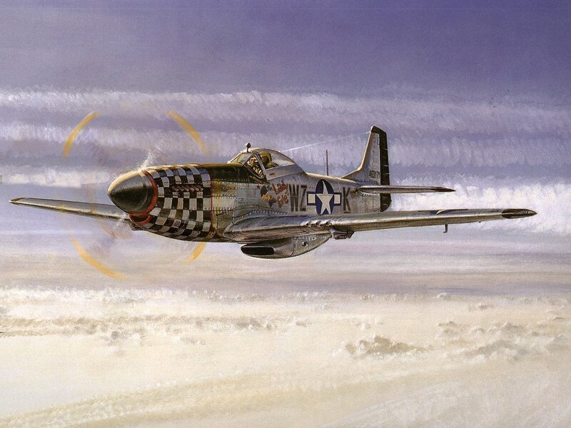 P-51 Mustang Fighter — Gray, Dramatic, Painting