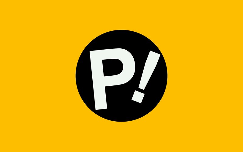 P! logo on yellow