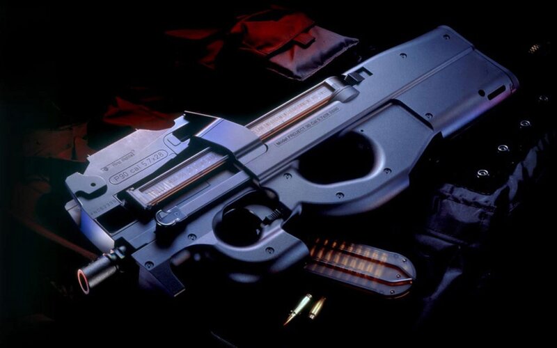 P90 Submachine Gun — Black, Dramatic, Night