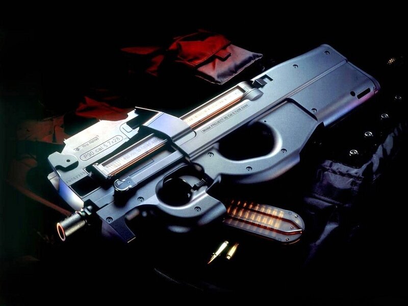 P90 Submachine Gun — Black, Dramatic, Photograph, Magazine