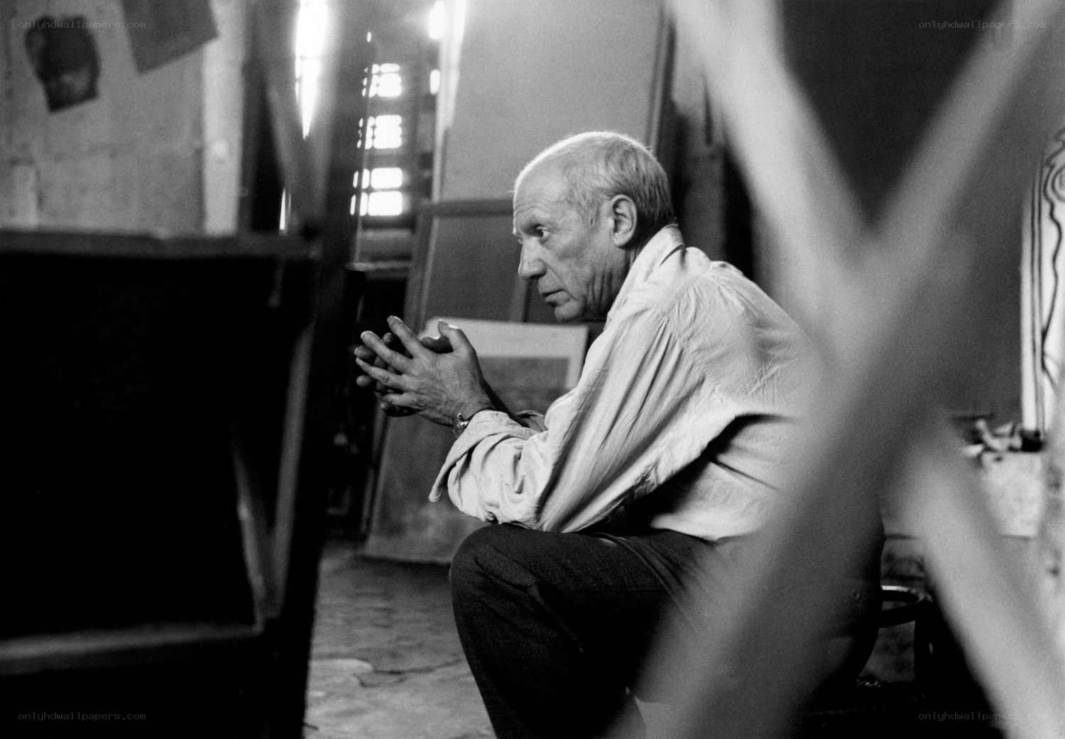Pablo Picasso in his studio