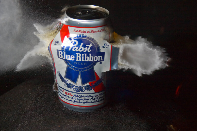 Pabst Blue Ribbon can explosion