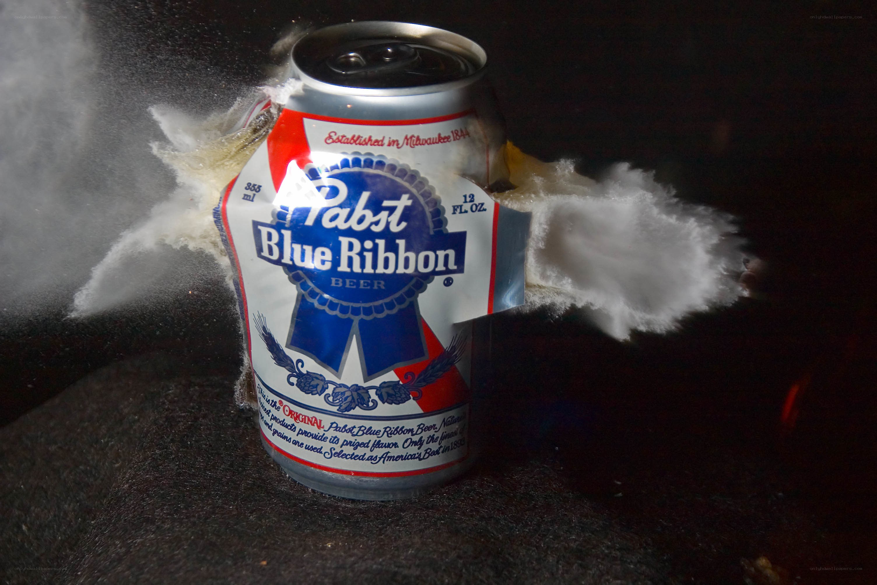 Pabst Blue Ribbon can explosion