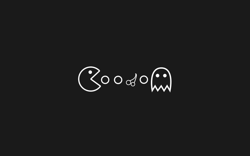 Pac-Man and Ghost — Black, Playful, Vector Art