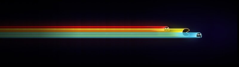 Pac-Man and Ghosts — Black, Dynamic, Pixel Art, Rainbow Trail