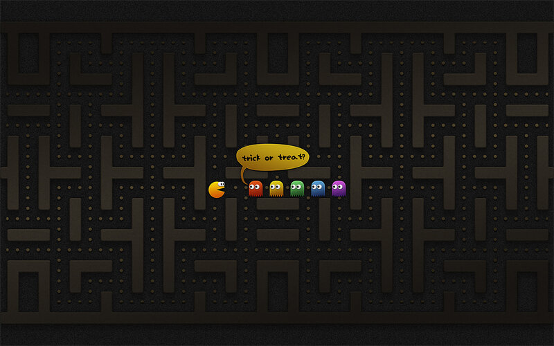 Pac-Man and Ghosts — Black, Playful, Digital Art, Maze, Speech Bubble, Dots