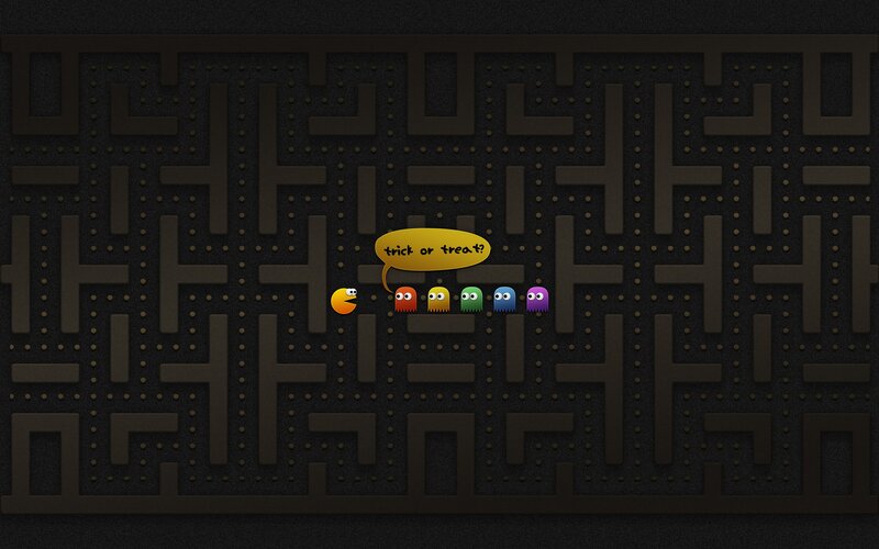 Pac-Man and Ghosts — Black, Playful, Digital Art, Maze, Speech Bubble