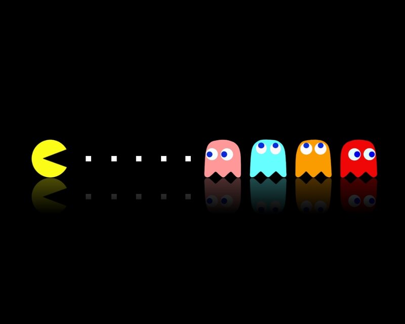 Pac-Man and Ghosts — Black, Playful, Night, Digital Art